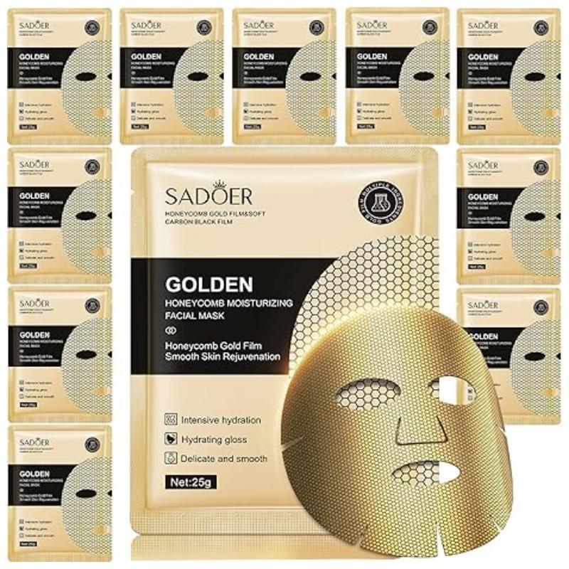 Hydrating 24k Gold Facial Skin Care Mask, 10pcs set  Deeply Moisturizing Face Skincare Sheet, Beauty & Personal Care Daily Skincare Product