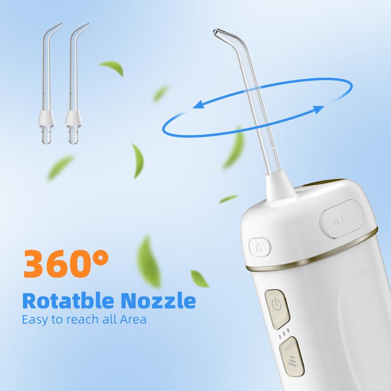 Portable Mini Water Flosser for Teeth, Gums, Braces Care and Travel with 2 Flossing Tips, Rechargeable and IPX7 Waterproof, Water Teeth Cleaner Picks, White water dental