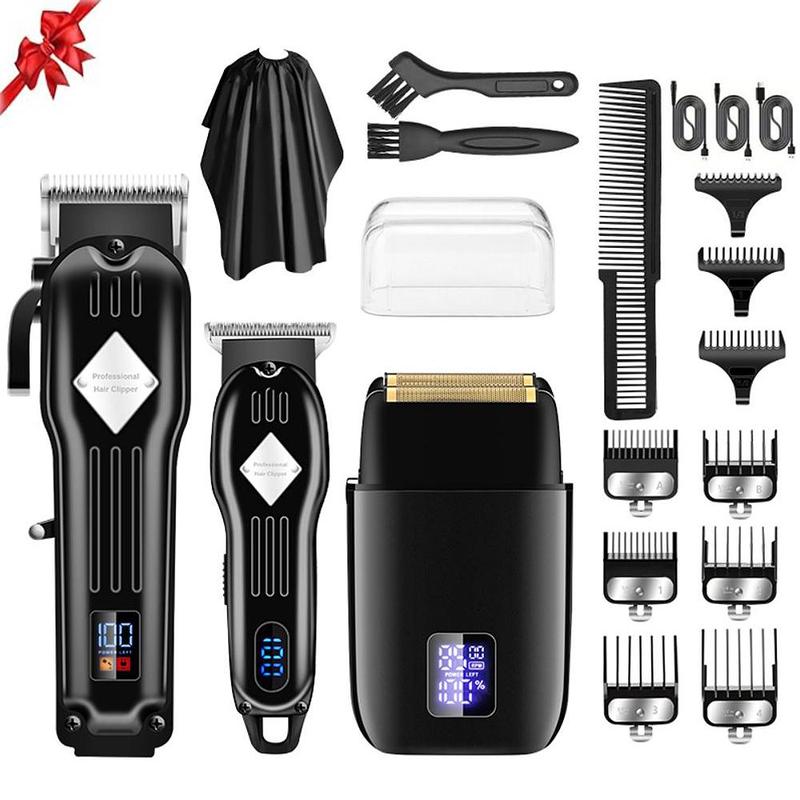 3 in 1 Electric Shaver Kit with Digital Display, 1 Set Multi-use Rechargeable Hair Clipper Set with Accessories, Electric Beard Hair Trimmer for Men, National Day Offers, Christmas, Christmas Gift