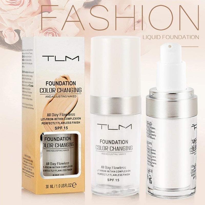 2 Pack TLM Color Changing Foundation Liquid Base Makeup Change To Your Skin Tone By Just Blending, white full coverage foundation, Makeup Foundation BB Concealer Blemish Balm 30ml Cosmetic Cream