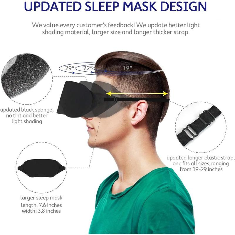 Cotton Sleep Eye Mask - Updated Design Light Blocking Sleep Mask, Soft and Comfortable Night Eye Mask for Men Women, Eye Blinder for Travel Sleeping, Includes Travel Pouch, Black