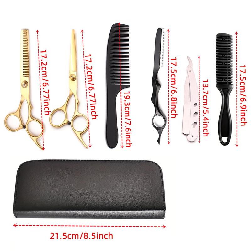 Hair Styling Tool Set with Storage Bag, 6 Counts set Hair Cutting Scissors & Thinning Shears & Comb Set, Professional Hair Styling Tools for Salon & Barber Shop