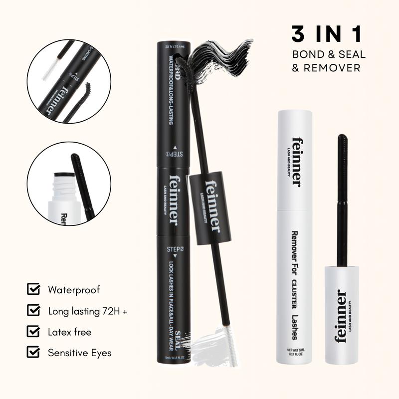 feinner DIY Lash Extension,  Lash Bond and Seal,Remover,Tweezer for Easy Apply Waterproof Long Lasting at Home,Soft Natural 0.07 D Curl 8-16mm Mix