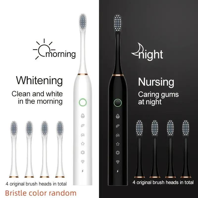 6-speed Intelligent Timed Electric Toothbrush, 1 Set Rechargeable USB Portable Toothbrush & Brush Heads, Suitable for Adults