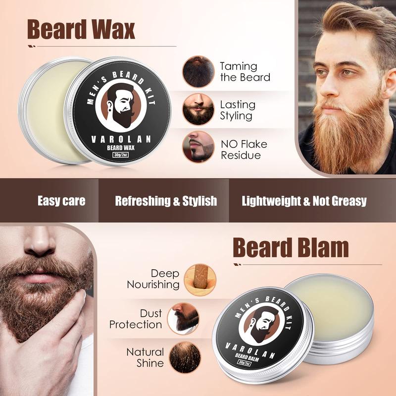 Beard Grooming Care Kit for Men, Birthday Gifts for Men with Beard Oil, Balm, Brush, Wash, Wax, Comb, Scissors Hair Care Comfort