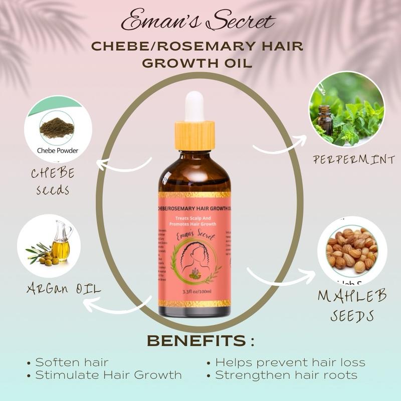 Eman’s secret Ayruvedic Hair Growth Oil Nourishing Chebe Rosemary Haircare Comfort for all hair types Comb