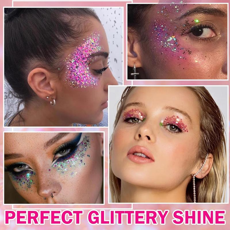 6 Color Body Glitter Face Glitter Gel Pink Face Glitter Makeup Holographic Sequins Glitter Gel for Face Body Hair Nail Lip Glitter Gel