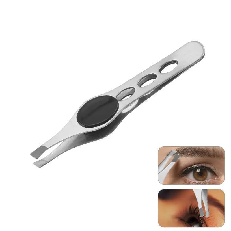 Professional Stainless Steel Hollow out Eyebrow Tweezer, Precision Facial Hair Ingrown Hair Removal and Plucking Tool with Three Holes, Daily Beauty Tool for Perfect Eyebrow Shaping