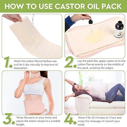 Castor Oil Pack Set - 4 Organic Flannel Wraps with Organic Cotton, 4 fl. oz. 125m Organic Jamaican renew  hero Moisturizing Brightening   christmas 2024 ornament   Body Care  Daily  Nourishing Comfort