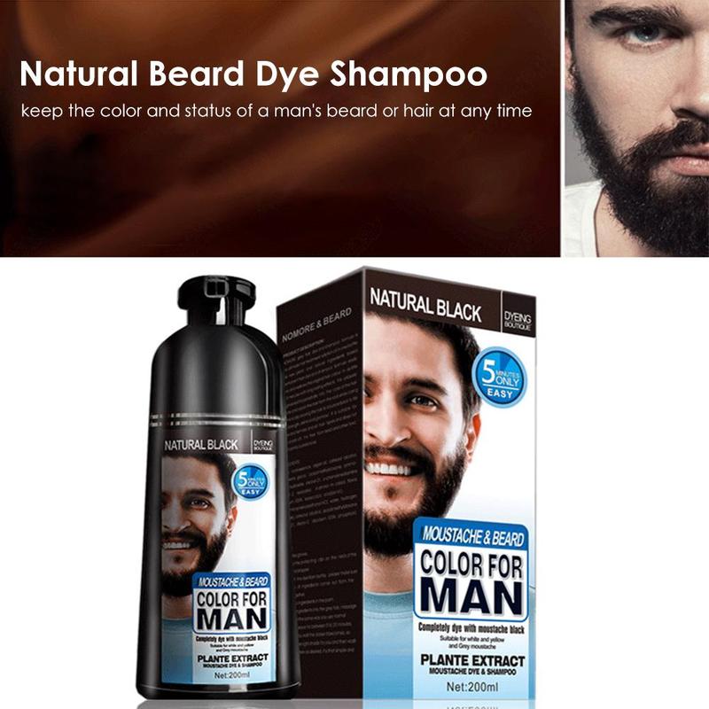 AM Beard Hair Color Shampoo for Men,Natural Permanent Beard DyeShampoo, Colors Hair in Minutes Long Lasting, 200ml, Black Hair DyeHaircare