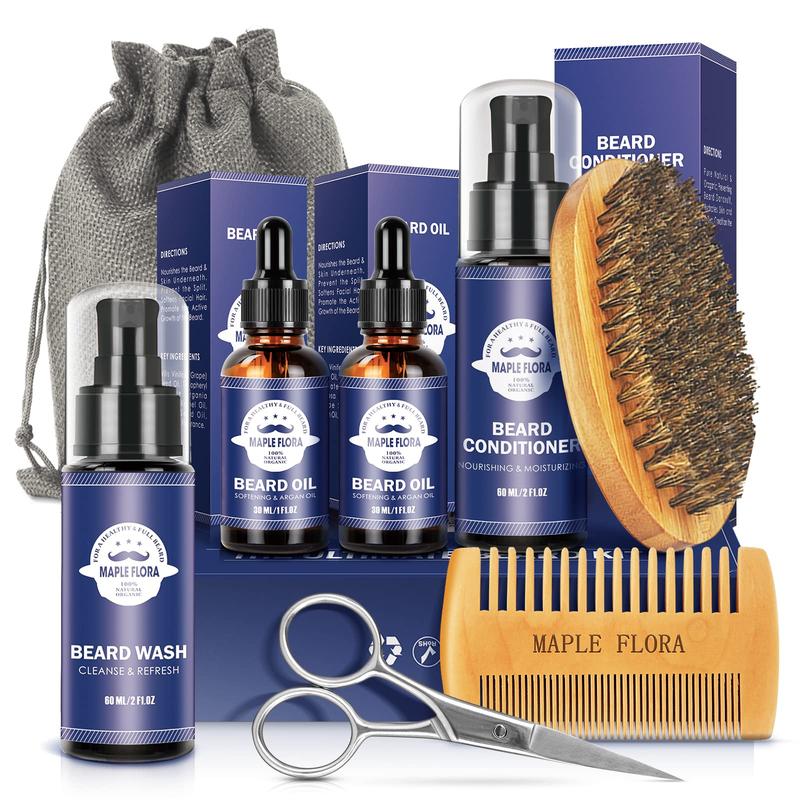 Beard Grooming Care Kit for Men, Birthday Gifts for Men with Beard Oil, Balm, Brush, Wash, Wax, Comb, Scissors Hair Care Comfort