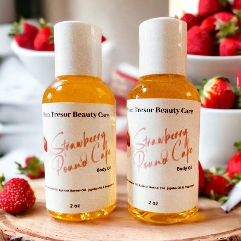 Strawberry Pound Cake Body Oil moisturizer, Hydrating Massage Oil Body Care Moisturizing Daily Moisture Coconut Lemon