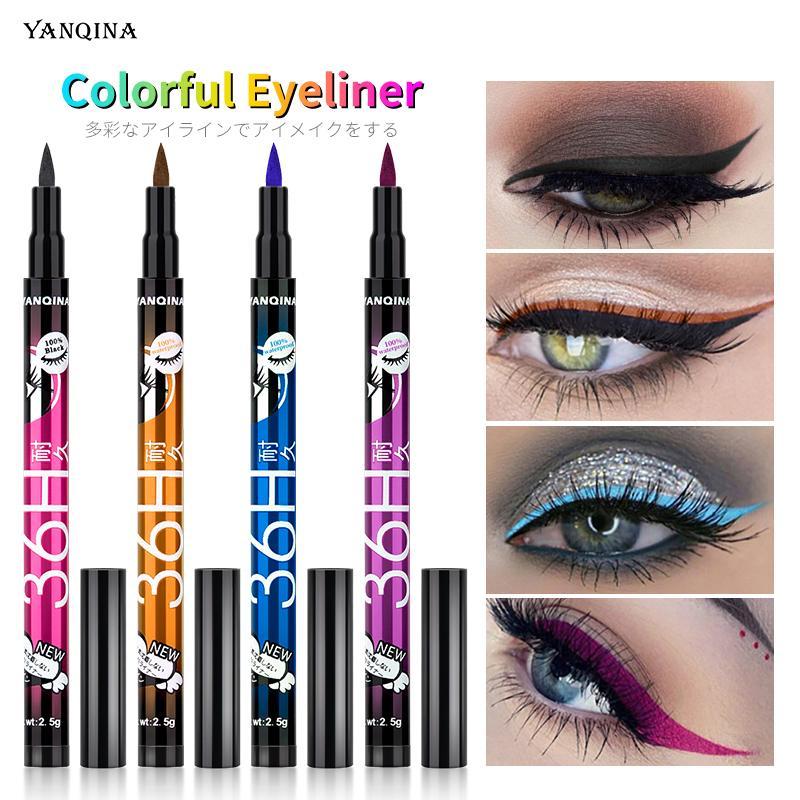 Waterproof Smudge-Proof 4 Color Eyeliner Pencil for Cat Eye Goth Halloween Makeup Colorful High-Pigment Eye & Lip Crayon Face Paint Pearl Gloss Finish Punk Gothic Look