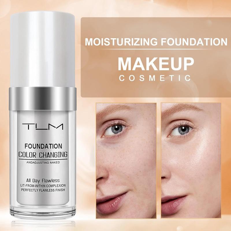 2 Pack TLM Color Changing Foundation Liquid Base Makeup Change To Your Skin Tone By Just Blending, white full coverage foundation, Makeup Foundation BB Concealer Blemish Balm 30ml Cosmetic Cream