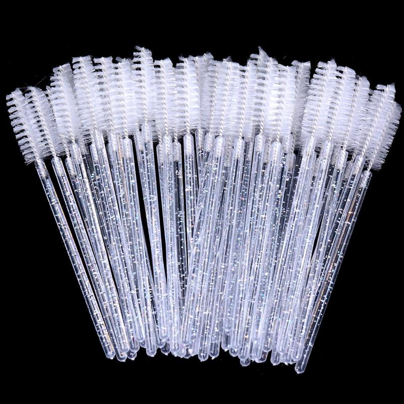 Summer Disposable Crystal Eyelash Brushes, 50pcs set Travel Eye Makeup Tools, Lash Brush, Shining Handle Eyelash Spoolie Brush, Christmas Gift