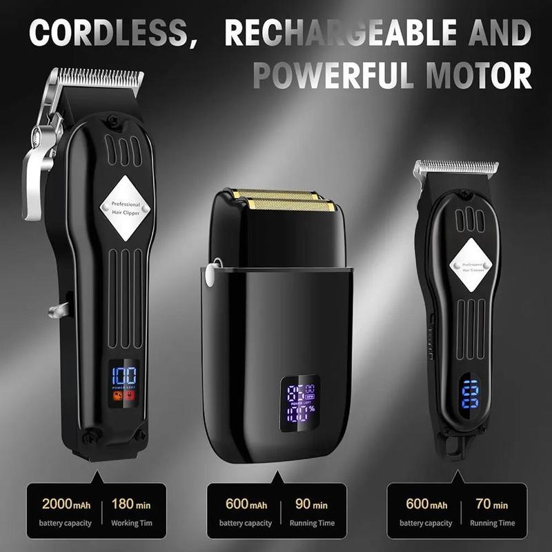 3 in 1 Electric Shaver Kit with Digital Display, 1 Set Multi-use Rechargeable Hair Clipper Set with Accessories, Electric Beard Hair Trimmer for Men, National Day Offers, Christmas, Christmas Gift