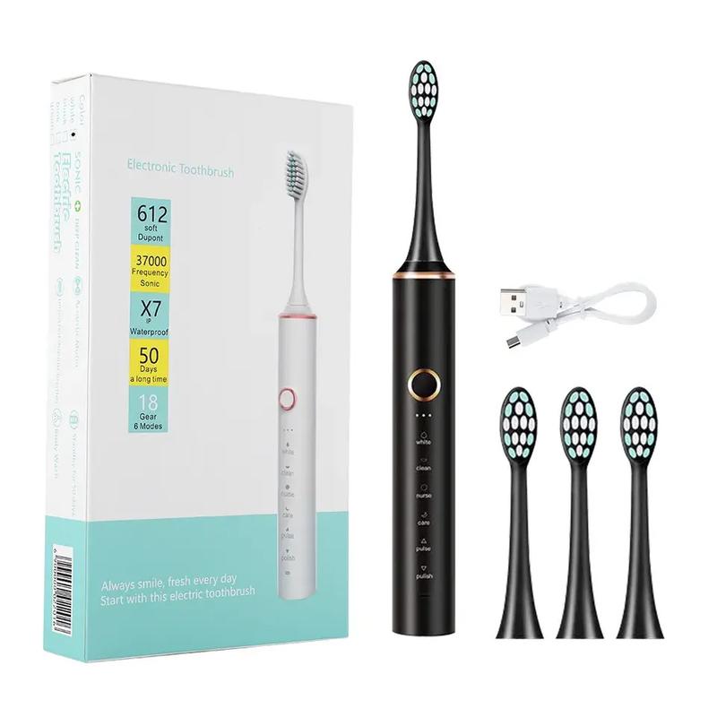 Adult Sonic Electric Toothbrush - Rechargeable Electric Toothbrush with 4 Brush Heads and Stand, Electric Toothbrush with Stand, Smart Toothbrush that Charges for 3 Hours and Can Be Used for 120 Days