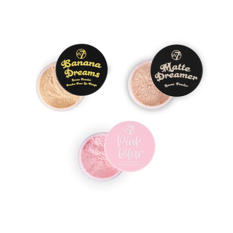 Loose Face Powder Trio - 3 Piece Set - Banana, Nude & Pink Toned Powders - Ultra-Fine Setting Powder for Flawless Makeup