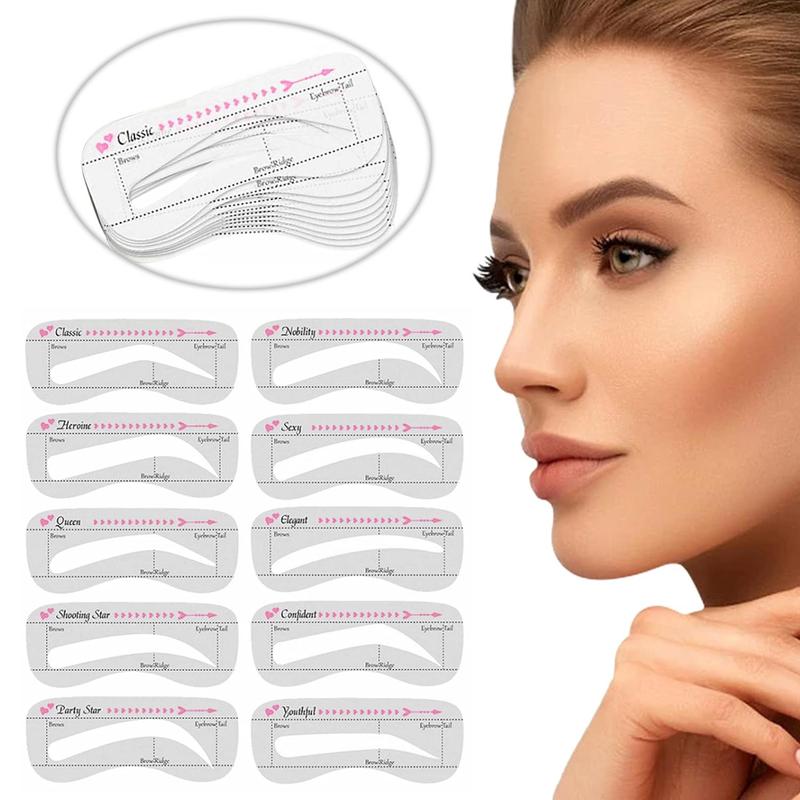 10pcs Silicone Eyebrow Template Kit, Portable Eyebrow Drawing Aids, Creative Eyebrow Shaping Cards