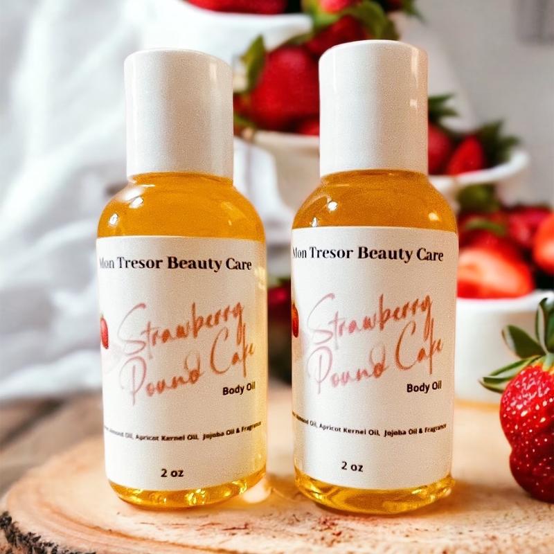 Strawberry Pound Cake Body Oil moisturizer, Hydrating Massage Oil Body Care Moisturizing Daily Moisture Coconut Lemon