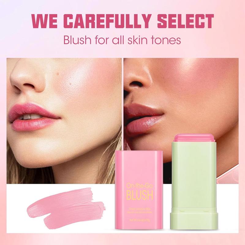 3-color Vitality Smooth Blush Makeup Blush Stick, Cream Blush Stick, Tinted Solid Moisturizer Stick for Cheek Eyes & Lips, Waterproof Natural Nude Makeup, Suitable for All Skin Blend Contour blush topper