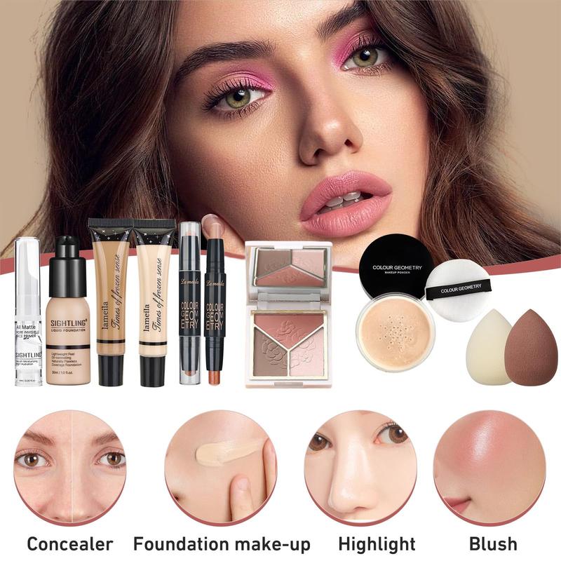 All In One Makeup Kit, Travel Makeup Kit, Makeup Gift Set, Makeup Kit for Women Full Kit, Makeup Bundle Includes Foundation Eyeshadow Palette Lipstick Eyeliner Mascara Contour Stick Cosmetic Brush Set