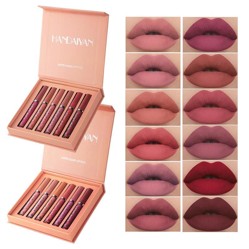 6 12PCS Waterproof Long-Lasting Matte Lipstick Set Easily Tinted and Moisturizing Lipsticks Suitable for All Occasions Lip Makeup Matte Lip Gloss Lipstick Pearls Girls and Women Makeup Accessories Cosmetic Glossy