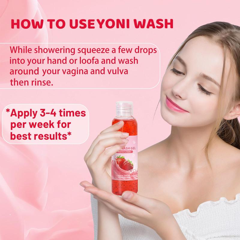 2 PCS Yoni Wash, Natural Feminine Wash for Women Ph Balance, Yoni Body Wash Vaginal Wash for Intimate Moisturizing Deodorant Remove Odor, Strawberry Scent