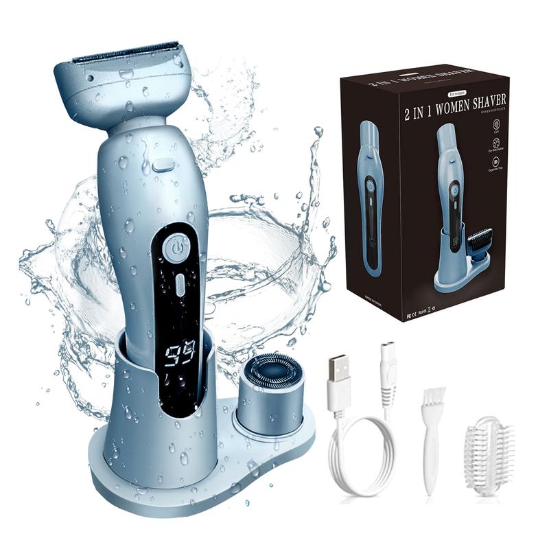 2-in-1 electric shaver, women's electric shaver, women's bikini leg and armpit common hair, rechargeable shaver, detachable head, cordless for both wet and dry use Hair Removal Comfort