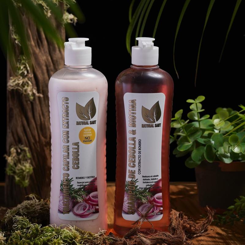 Natural Sant-Shampoo y tratamiento de cebolla, romero y biotina Silicone Free Organic Haircare 16 Fl OZ 500ml, Onion shampoo and leave in conditioner