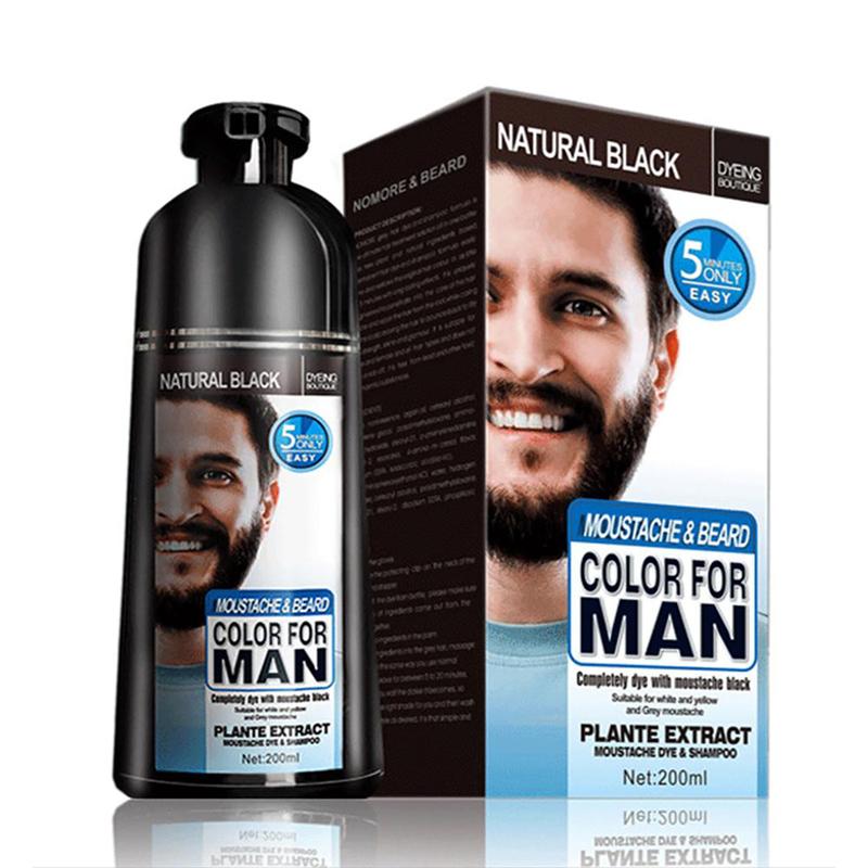 AM Beard Hair Color Shampoo for Men,Natural Permanent Beard DyeShampoo, Colors Hair in Minutes Long Lasting, 200ml, Black Hair DyeHaircare