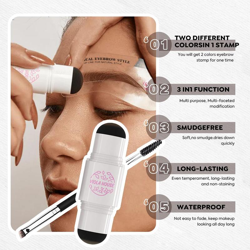 Eyebrow Makeup Kit, 1 Count Double-ended Eyebrow Stamp & 1 Count Eyebrow Brush, Long Lasting Eyebrow Makeup Tool, Eye Brow Styling Brush, Brow Shading & Filling Powder, Eyebrow Makeup Products