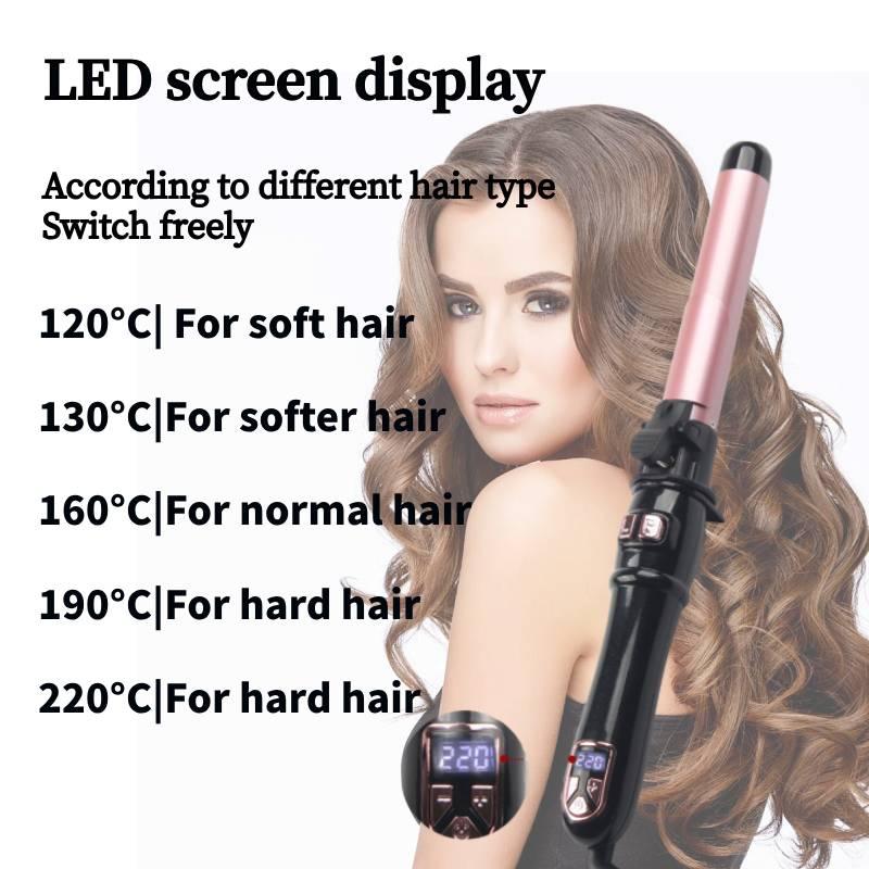 Rotating Hair Curler Curling Wand 28mm 1.1 Inch Curling Irons Hair Waver 30s Instant Heat-Up, Anti-Scald & Dual Voltage with LCD Temp Display 28mm Adjustable Comfort Salon