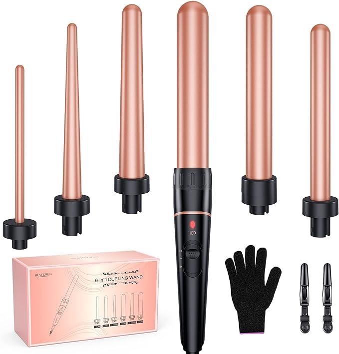 BESTOPE PRO  Long Tube Curling Iron Set, DRSPEE 6-in-1 Curling Iron Set with Ceramic Tube for Medium to Long Hair, 0.35