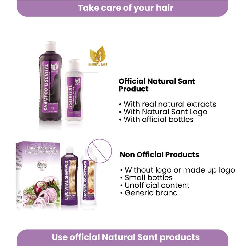 Natural Sant - Lisovital set - Shampoo & Leave-In Conditioner Heat Protectant for Hair, Haircare Repair Nourishing Keratin Repairing (16 flOz 500 ml)