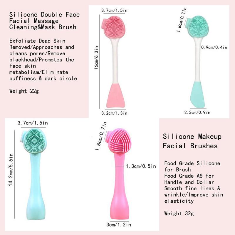 Silicone Double-sided Facial Cleansing Brush, 4 Counts set Face Scrubber Pore Cleaning Tool for Facial Skin Massage, Beauty & Personal Eye Care Product