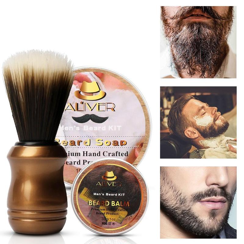 Men's Beard Care Kit, 9 Counts set Beard Brush & Beard Oil & Beard Shampoo & Beard Foam & Beard Knife & Blade & Apron, Beard Grooming Kit for Men