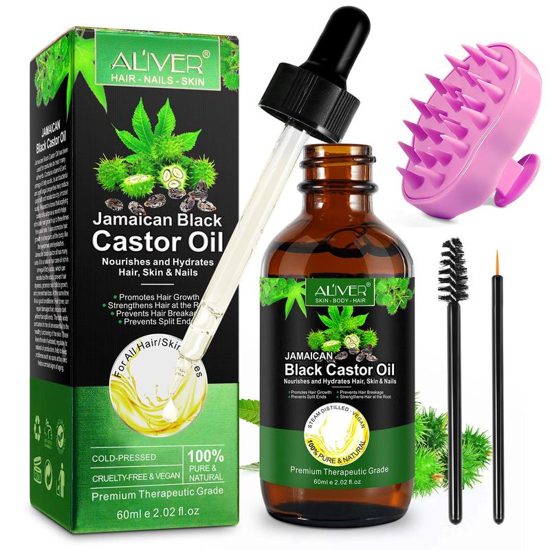 Jamaican Black Castor Oil & Massage Comb Set, 2 Counts set Hair Strengthening Oil & Comb, Moisturizing Skin Care Product for Women & Men