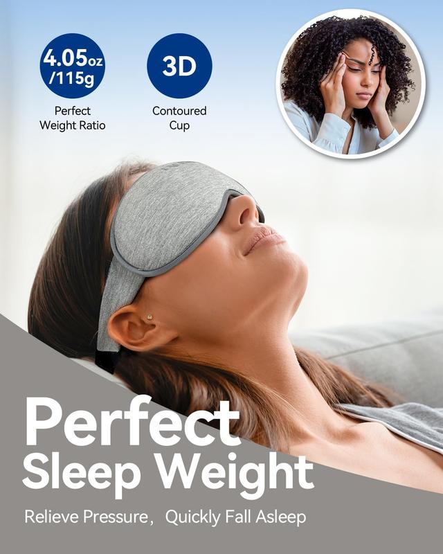 Weighted Eye Mask for Sleeping - Blackout Sleep Mask for Women Men,  Lash Extension Eye Covers, Memory Foam, 3D Contoured, Airplane Travel , Blindfold for Meditation(Gray)