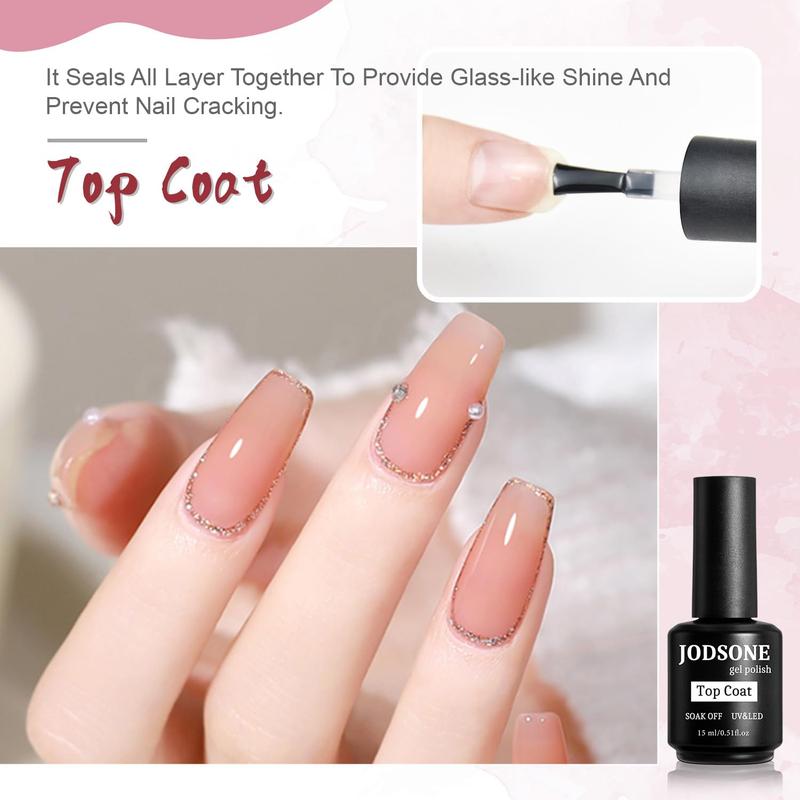 JODSONE 2 Bottles of Top Coat Base Coat Gel Polish Set Bright Surface At Home DIY Nail Salon Girl Gift