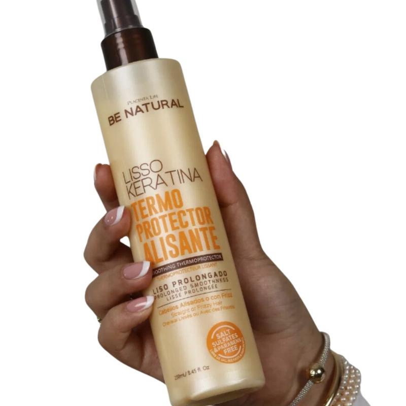 Placenta Life Thermoprotector Smoothing Smooth Keratin Be Natural 250ml | free of sulfates and parabens straight or curly - Seals cuticles anti-frizz hydrated and straight for longer Prolonged smoothness straight or frizz