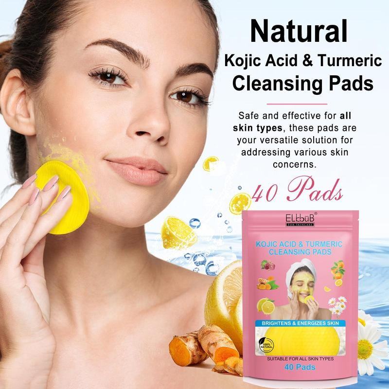 Kojic Acid & Turmeric Cleansing Pads, 40pcs set Deep Cleaning Facial Cleansing Pads, Gentle Facial Skin Care Products for Women & Men