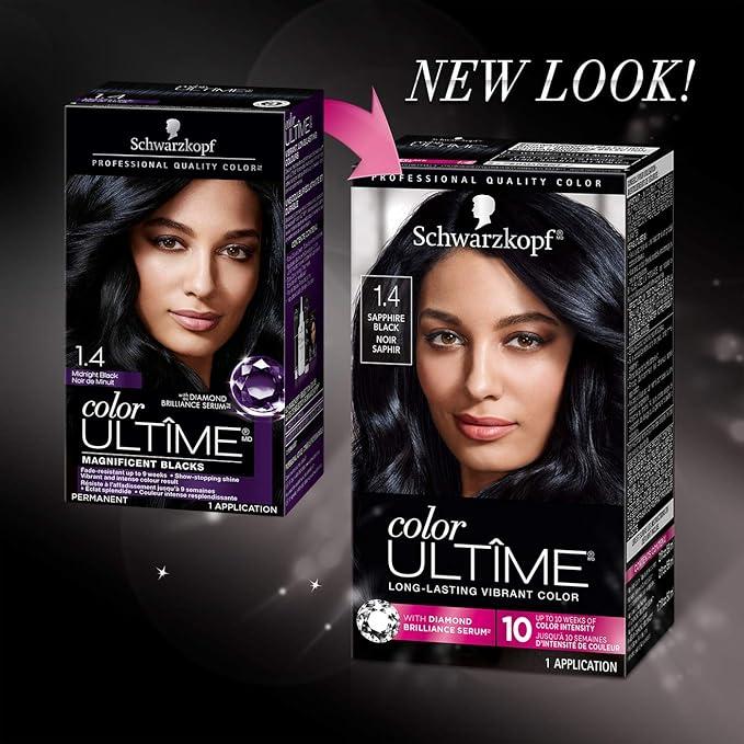 Schwarzkopf Color Ultime Hair Color, 1.1 Raven Black, 1 Application - Permanent Black Hair Dye for Vivid Color Intensity and Fade-Resistant Shine up to 10 Weeks