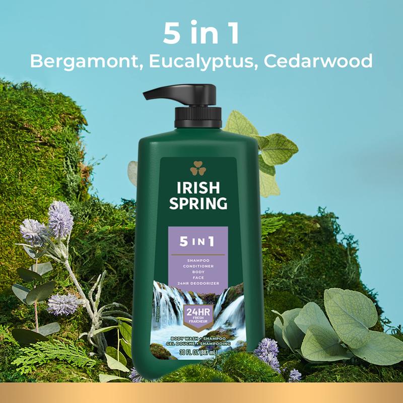 Irish Spring 5 in 1 Body Wash for Men, Men's Body Wash, Smell Fresh and Clean for 24 Hours, Conditions and Cleans Body, Face, and Hair, Made with Biodegradable Ingredients, 30 Oz Pump