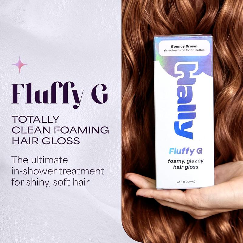 Hally Fluffy G In-Shower Foaming Hair Gloss - Add Shine, Remove Frizz, Restore Dull Color - 10 Minute Treatment, Natural Ingredients