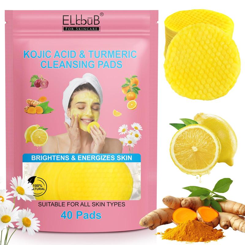 Kojic Acid & Turmeric Cleansing Pads, 40pcs set Deep Cleaning Facial Cleansing Pads, Gentle Facial Skin Care Products for Women & Men