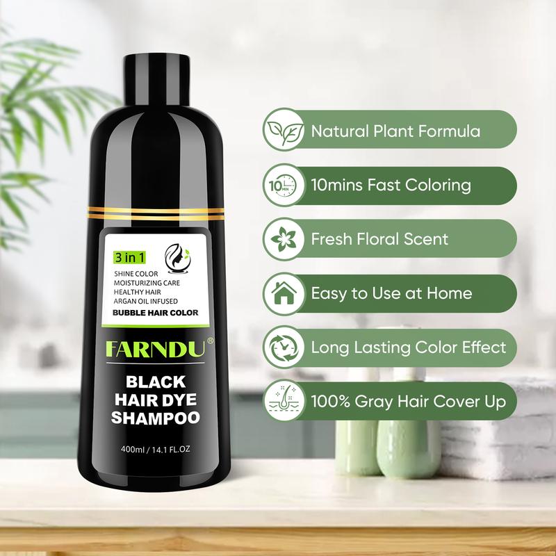 FARNDU-Hair dye Shampoo, Quick hair dye,hair care, Fruity aroma, Various colors available, 3-In-1 Plant extracts Natural Shampoo, Long Lasting, Ammonia-Free, Haircare, Mild (400 mL)