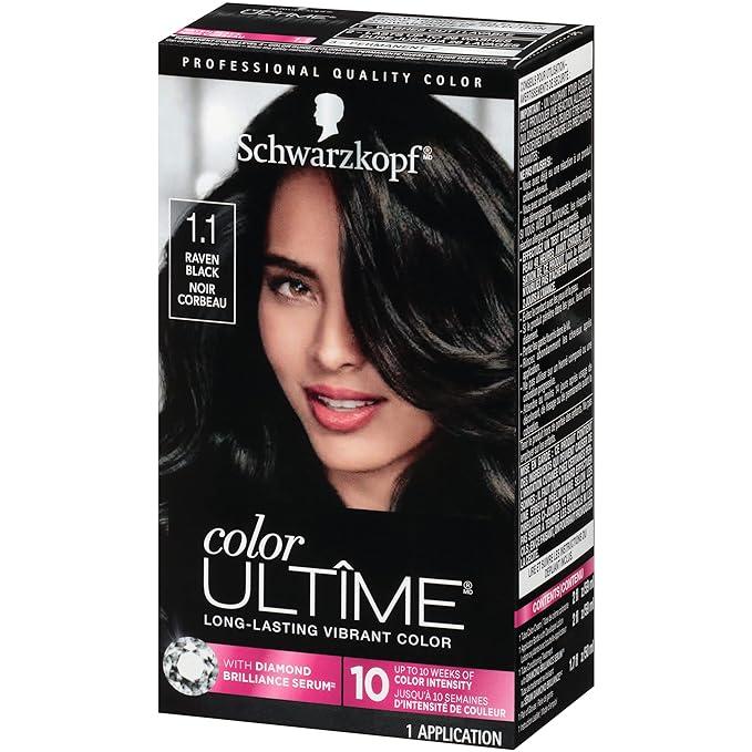 Schwarzkopf Color Ultime Hair Color, 1.1 Raven Black, 1 Application - Permanent Black Hair Dye for Vivid Color Intensity and Fade-Resistant Shine up to 10 Weeks