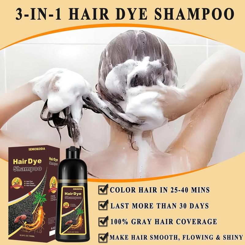 Hair Dye Shampoo Instant 3 in 1+100% Grey Coverage Dark Brown Light Brown Natural Black 3 Color Herbal Ingredients Plant extracts Long Lasting