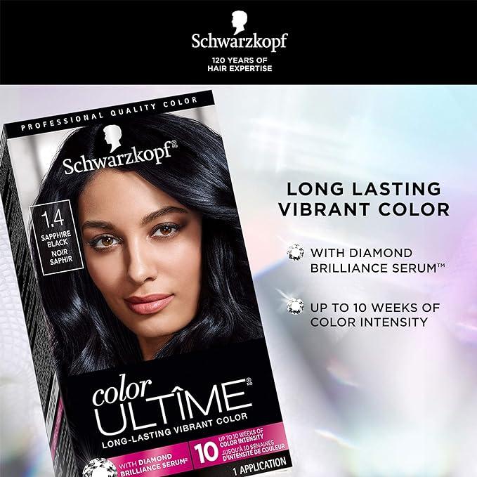 Schwarzkopf Color Ultime Hair Color, 1.1 Raven Black, 1 Application - Permanent Black Hair Dye for Vivid Color Intensity and Fade-Resistant Shine up to 10 Weeks